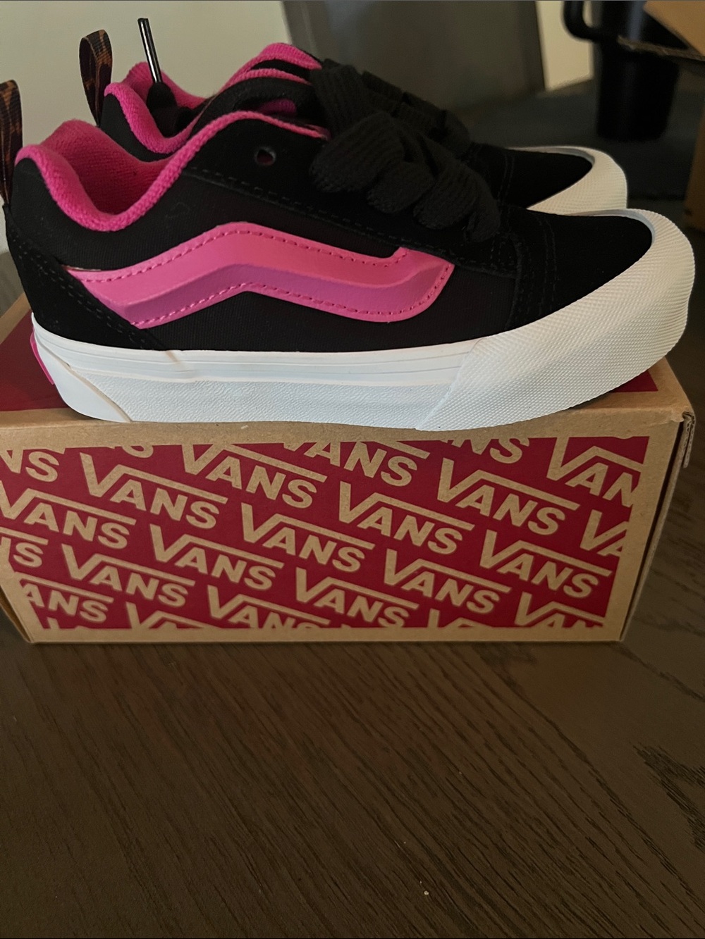 Vans Kids Black Sneakers with Pink Side Stripe